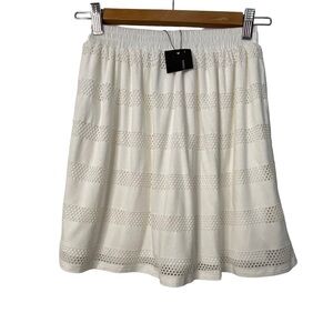 Jacqueline De Yong white mini skirt crochet jersey soft liner elastic waist XS